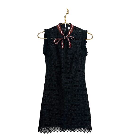 SANDRO Paris Fidele Tie-Neck Lace Mini Dress Black Sleeveless Cocktail Sz S - Picture 2 of 11